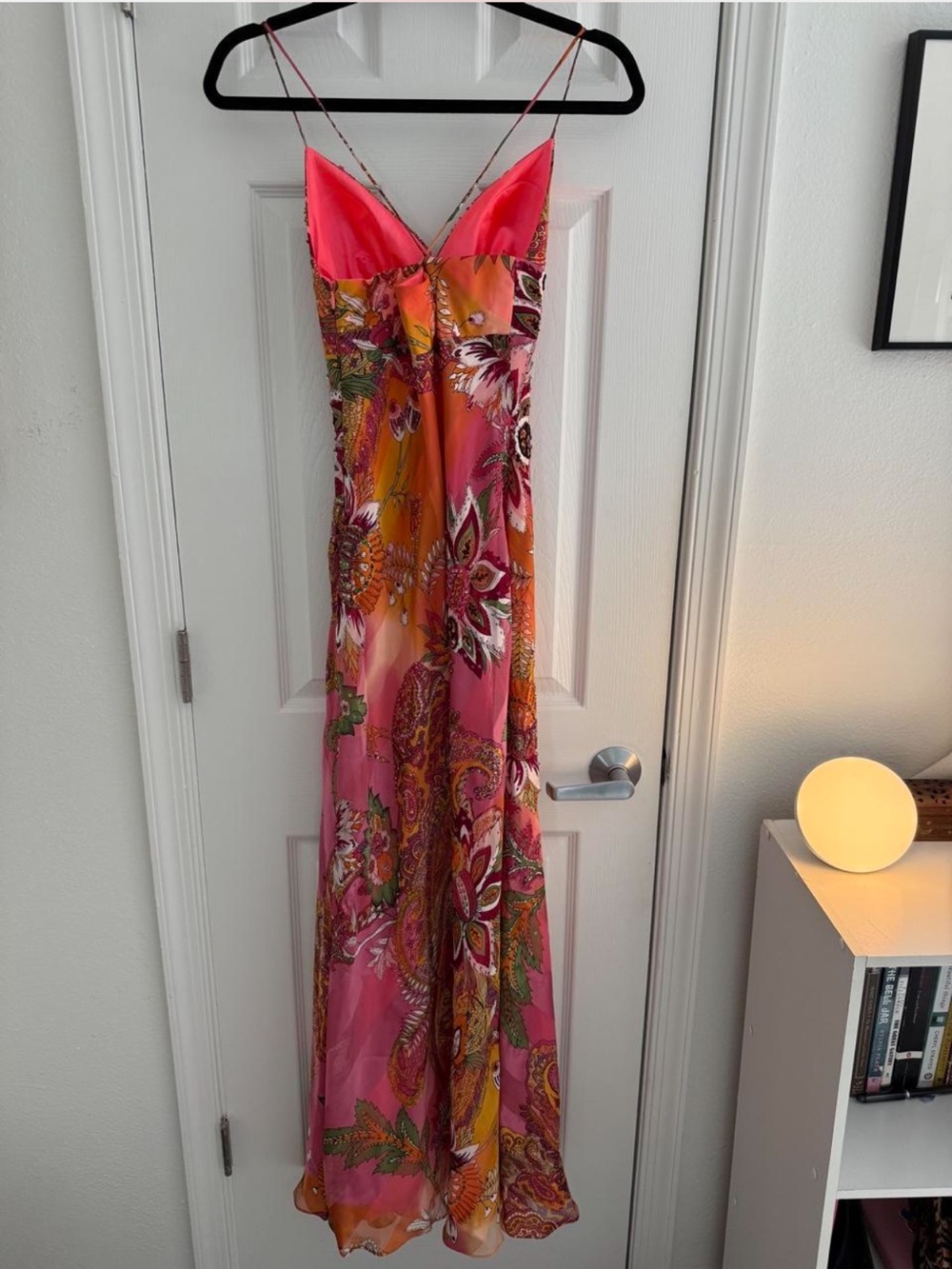 Y2K Cache Pink/Orange Floral/Paisley Print Maxi Dress - Picture 6 of 8